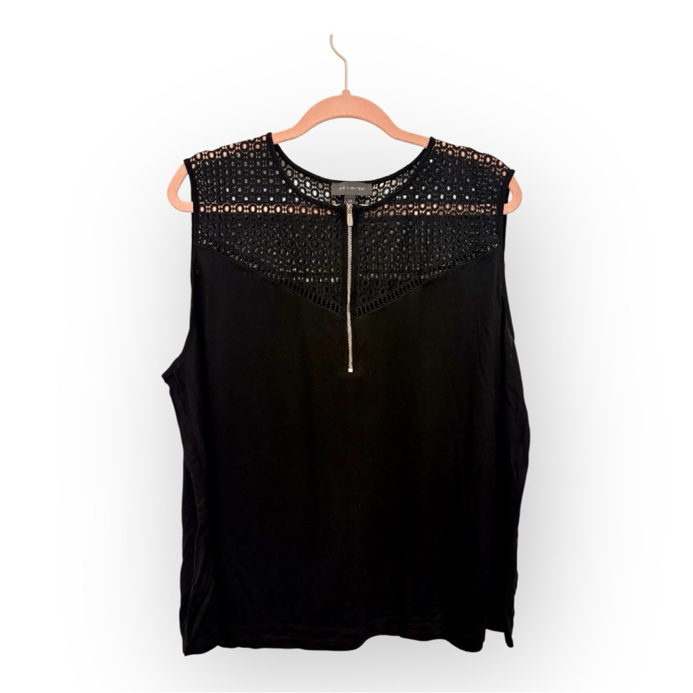 The Limited Black Lace Detail Zip Front Sleeveless Blouse Office Plus Size 2X